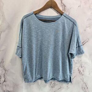Nike Shirt Womens XL Blue Short Sleeve Batwing Medalist Heathered Crop